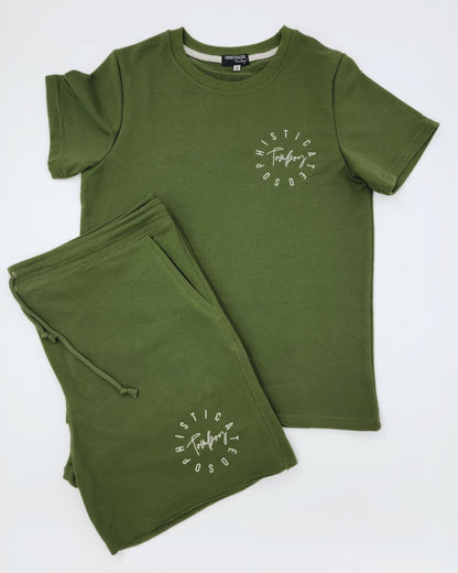 olive green short set