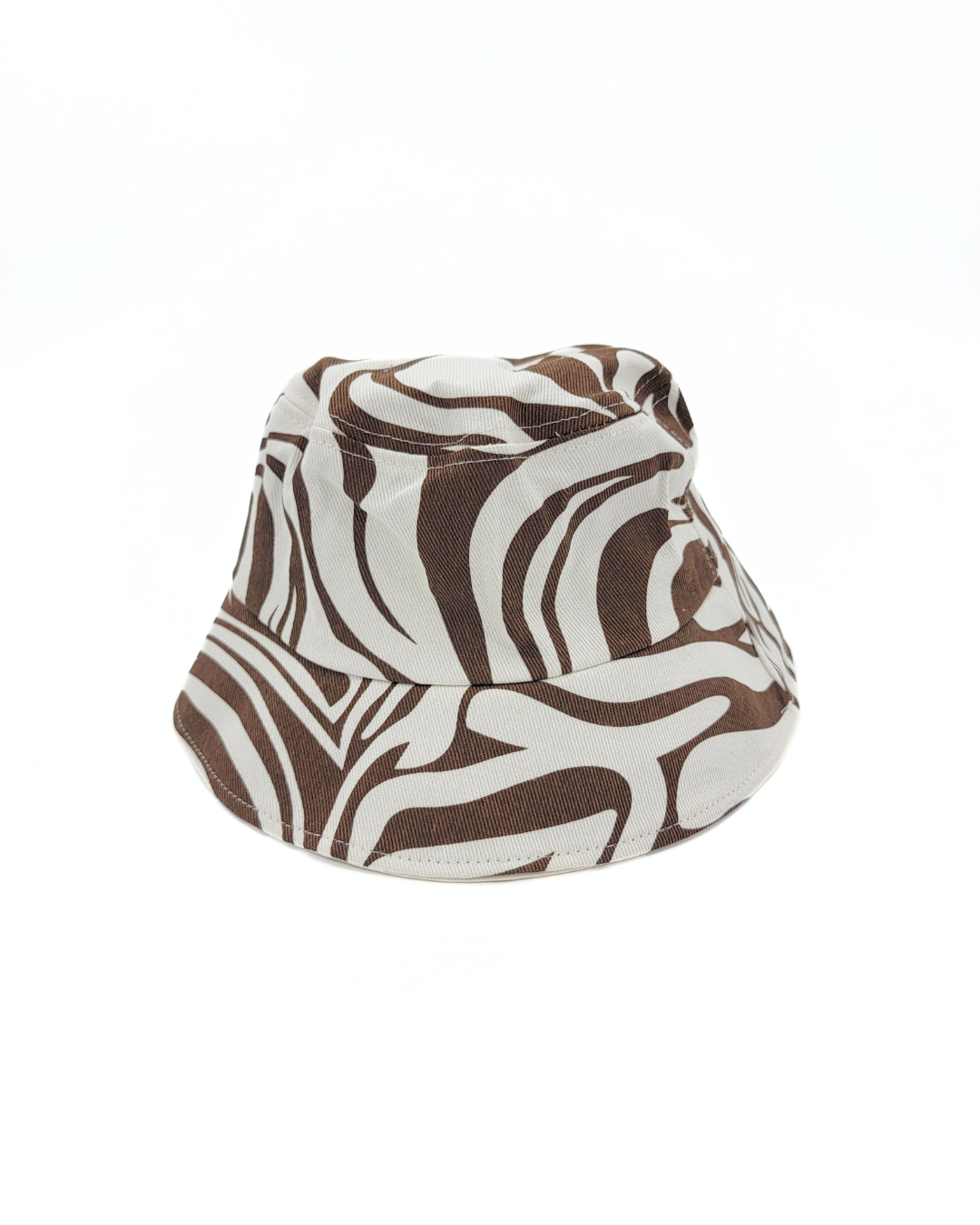 Brown and white bucket hat