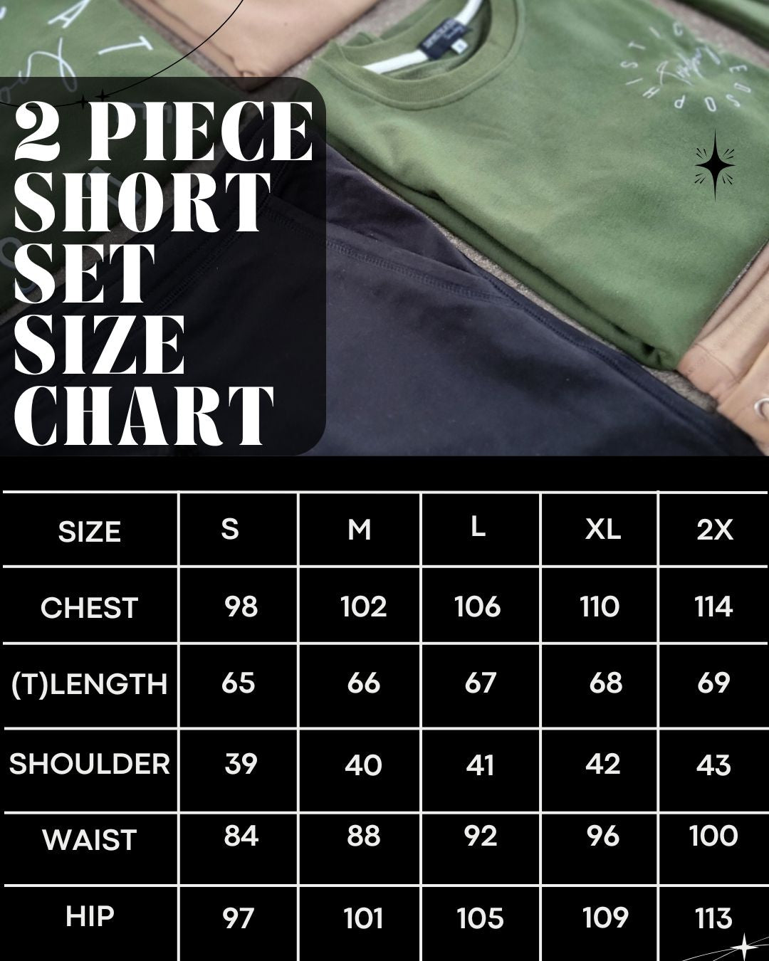 two piece short set size chart