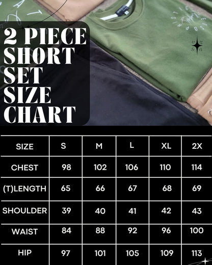 two piece short set size chart